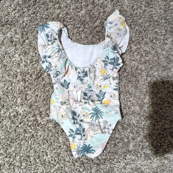2T Janie and Jack Tropical Print Ruffle Swimsuit - Picture 3 of 4